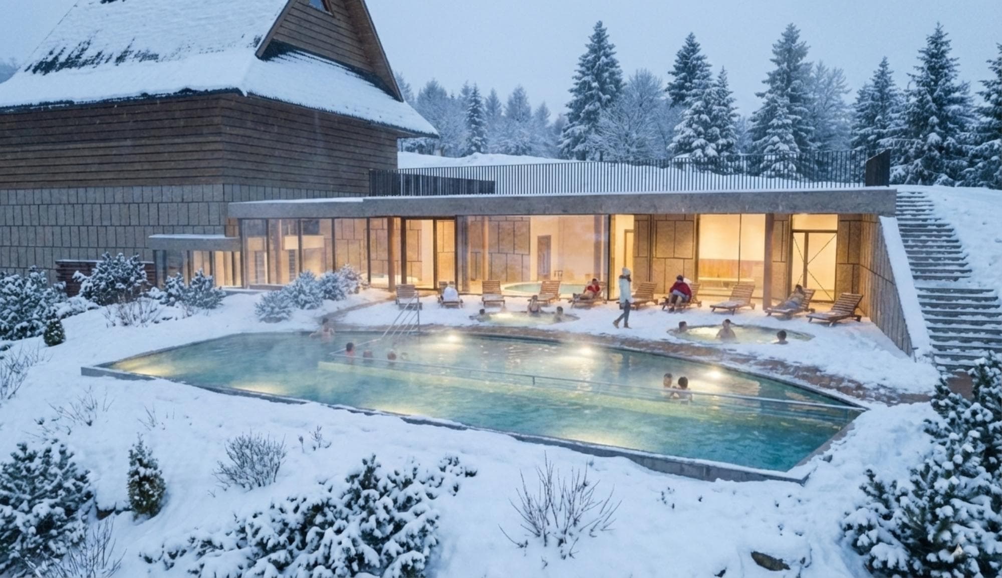 Radisson Blu Zakopane — zewnętrzny basen termalny i jacuzzi w zimowej scenerii